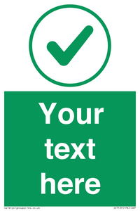 Custom green background, green tick in circle sign